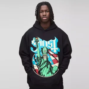 Boxy Fit Ombre Stripe Brushed Knit Cross Hoodie