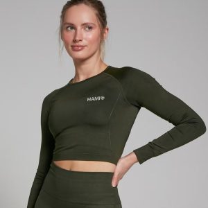Seamless Pattern Crop Top - Olive Green