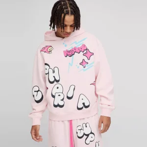 Oversized Boxy All Over Heart Applique Hoodie
