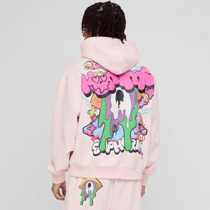 Oversized Boxy All Over Heart Applique Hoodie