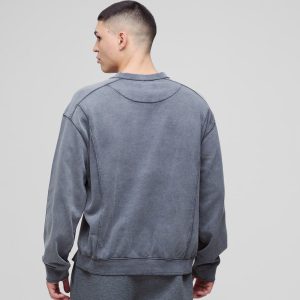 Oversized Man Colour Block Zip Funnel Neck Sweatshirt