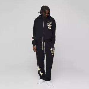 Oversized Mesh Layer Varsity Printed Gusset T-Shirt & Jogger Set