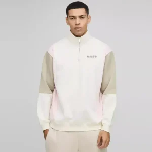 Regular Fit Man Official Colour Block Zip Funnel Neck Sweat